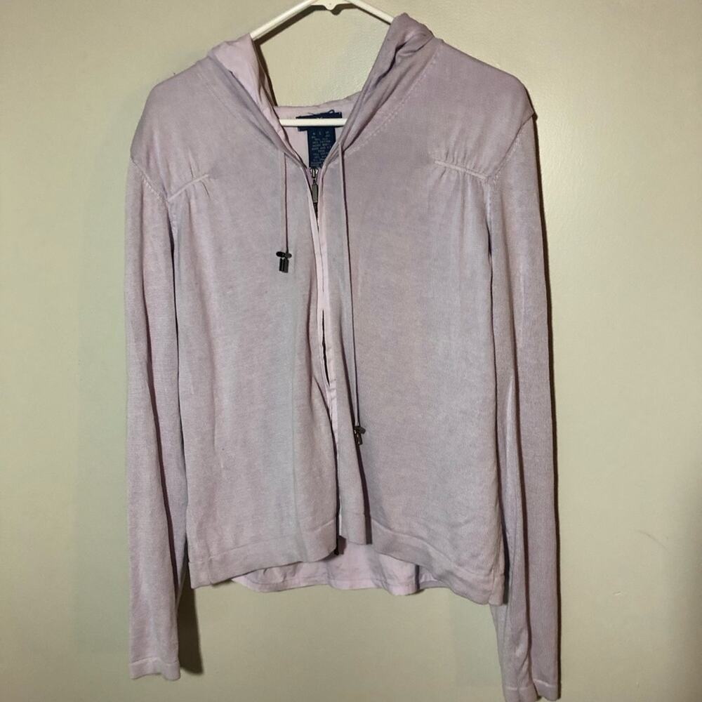 Faconnable lavender purple silk cotton full zip hoodie womens L athleisure